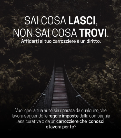 E' partita la campagna social dei colleghi delle carrozzerie riunite di Trieste.  Condividiamo appieno quello che deve essere un mantra per il consumatore:  Scegli tu la tua carrozzeria di fiducia per riparare l' auto. Libertà di scelta !!!